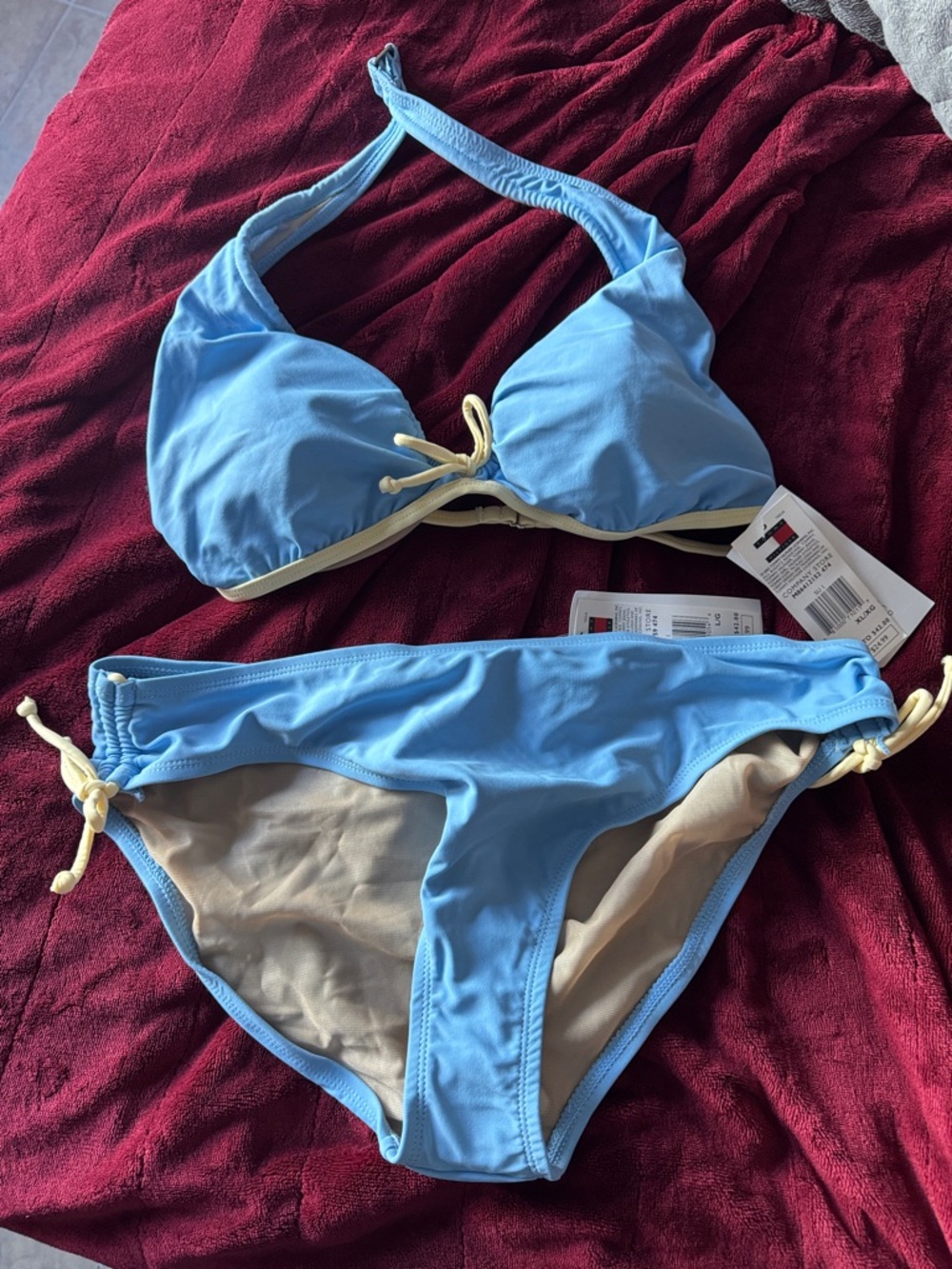Tommy Hilfiger Light Blue & Cream Halter Bikini Set